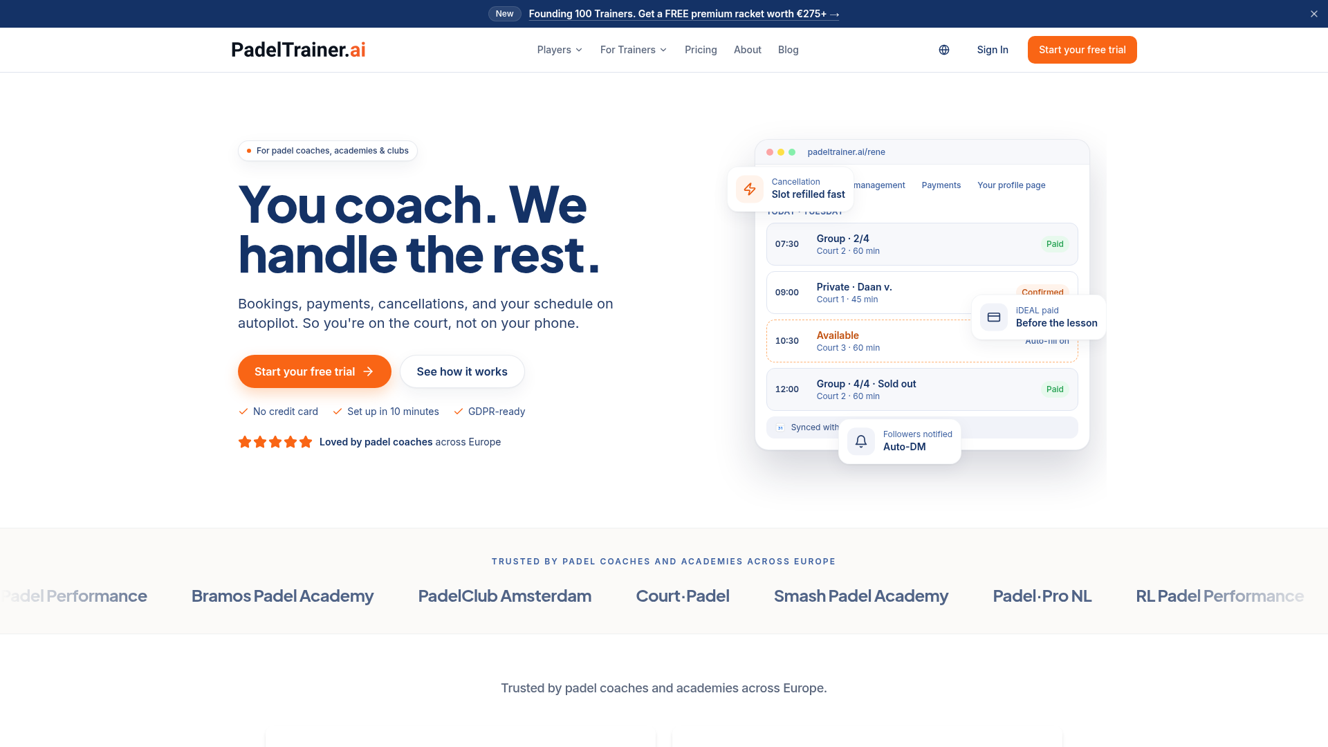 PadelTrainer.ai product screenshot